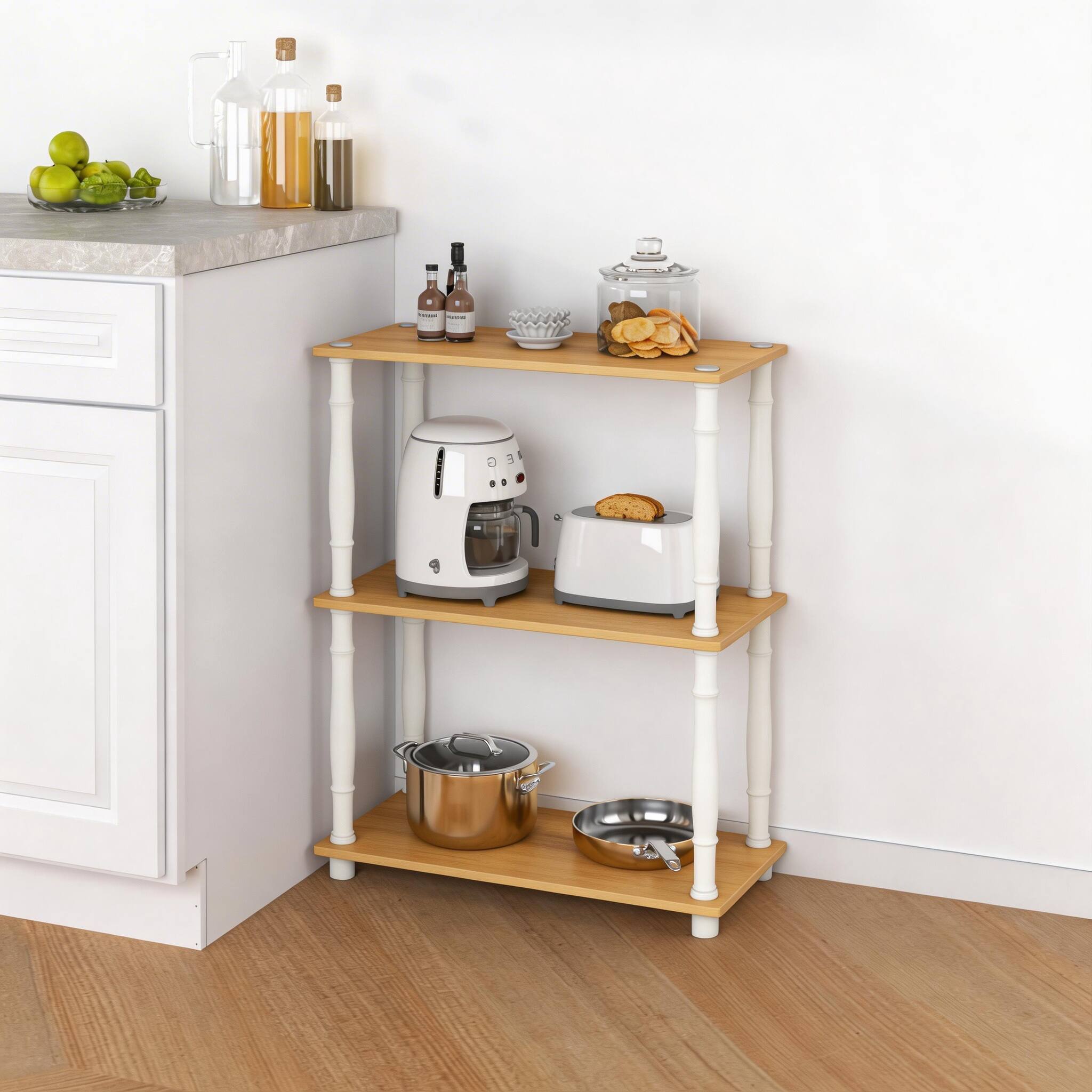 Alt View 2. HOMLUX - 3-Tier 29.5" Corner Shelf Open Shelves for Display for Living Room and Office Organization Beech & White - Beech & White.