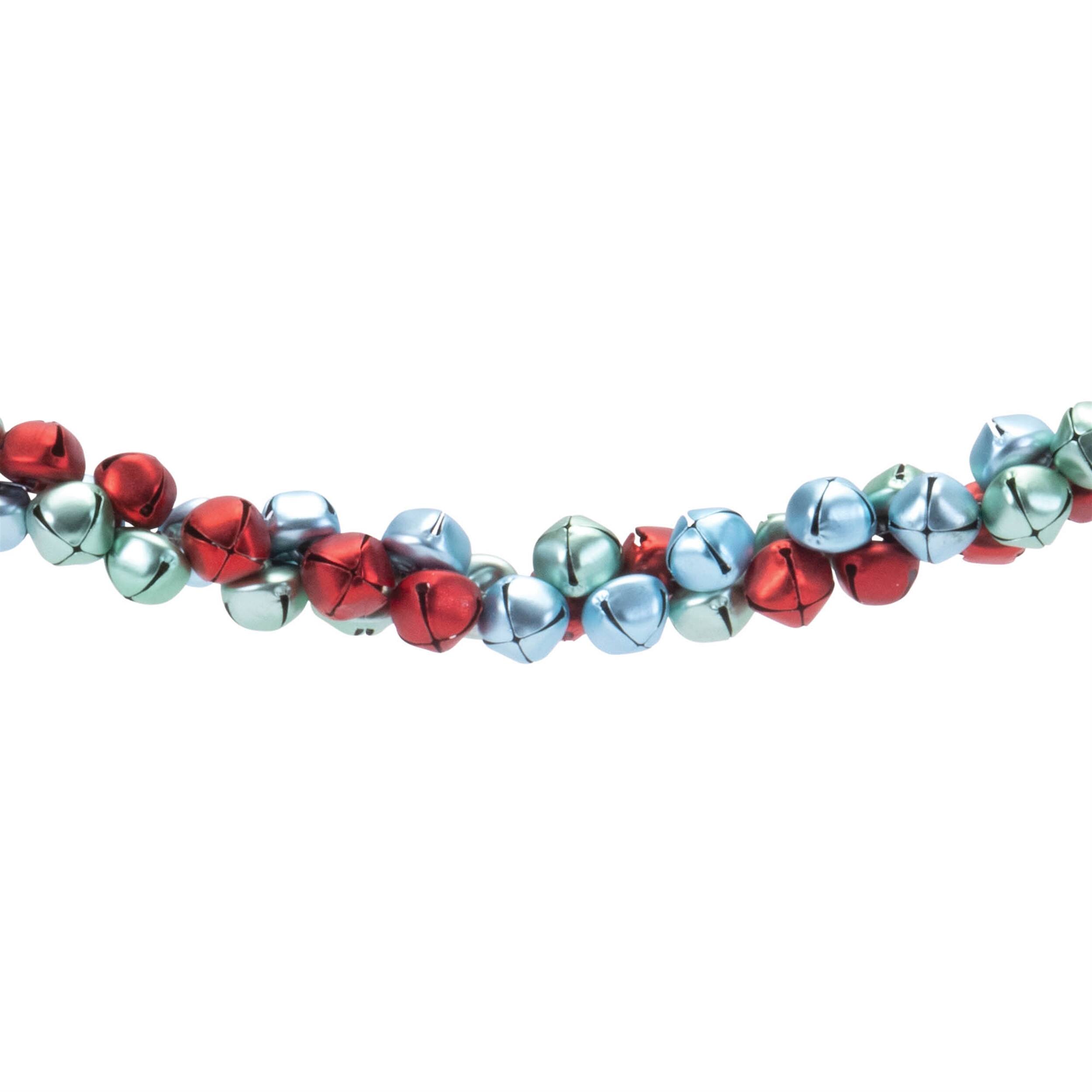 Angle. BreeBe - Metal Sleigh Bell Cluster Garland (Set of 2) - Red, Blue.