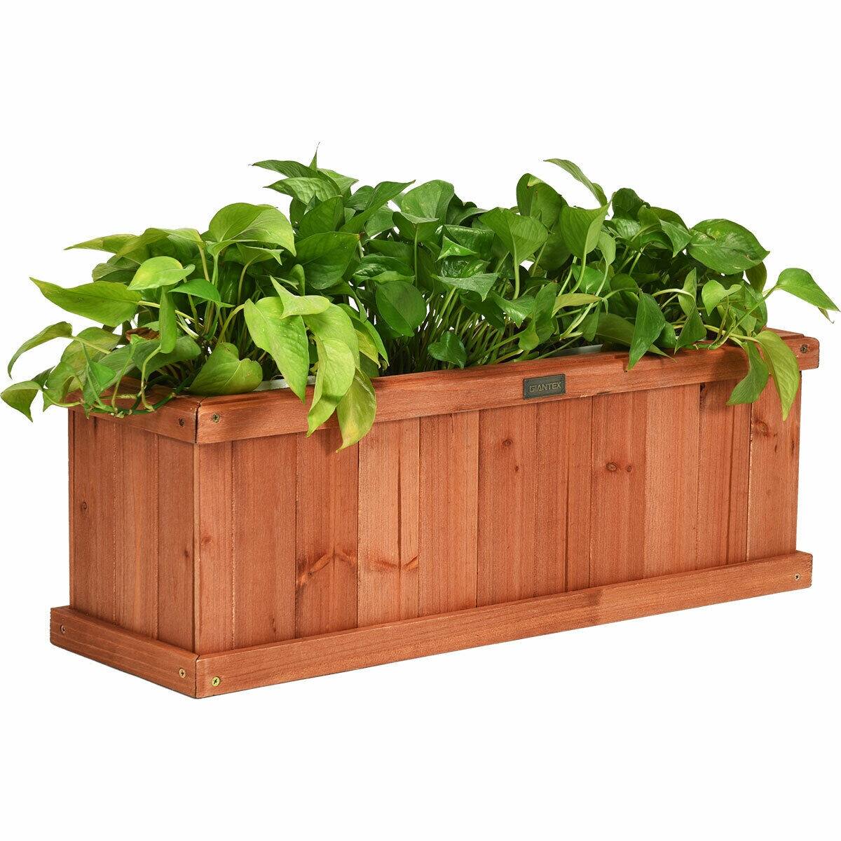 Alt View 4. SlickBlue - Decorative Wooden Planter Box for Plants, Garden, Balcony, and Window Sills - Brown.
