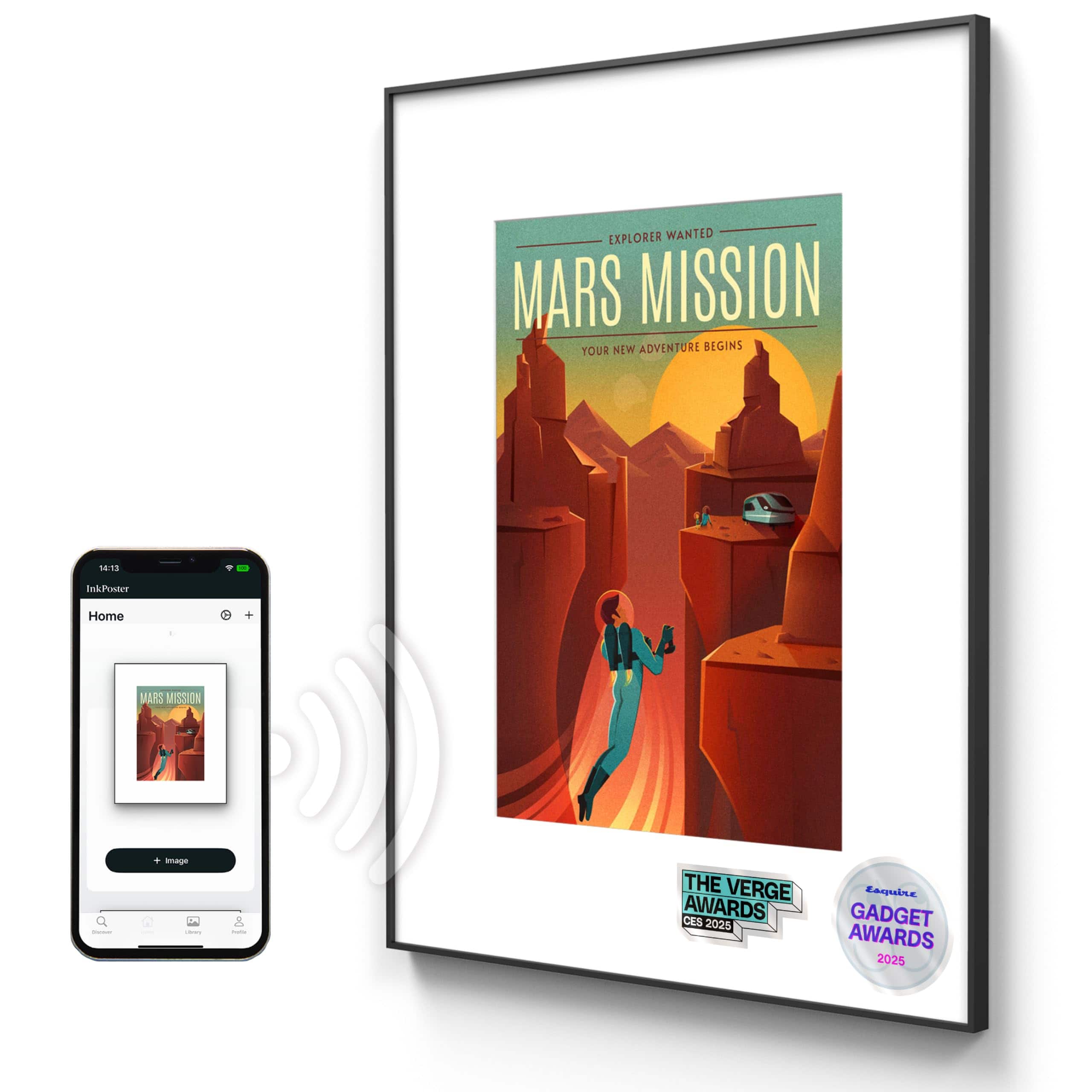 InkPoster - Tela 28.5" - Color Screen E Ink Spectra 6 - Sharp IGZO - Paper-like - Aluminium - Thousands of Artworks in App - Black