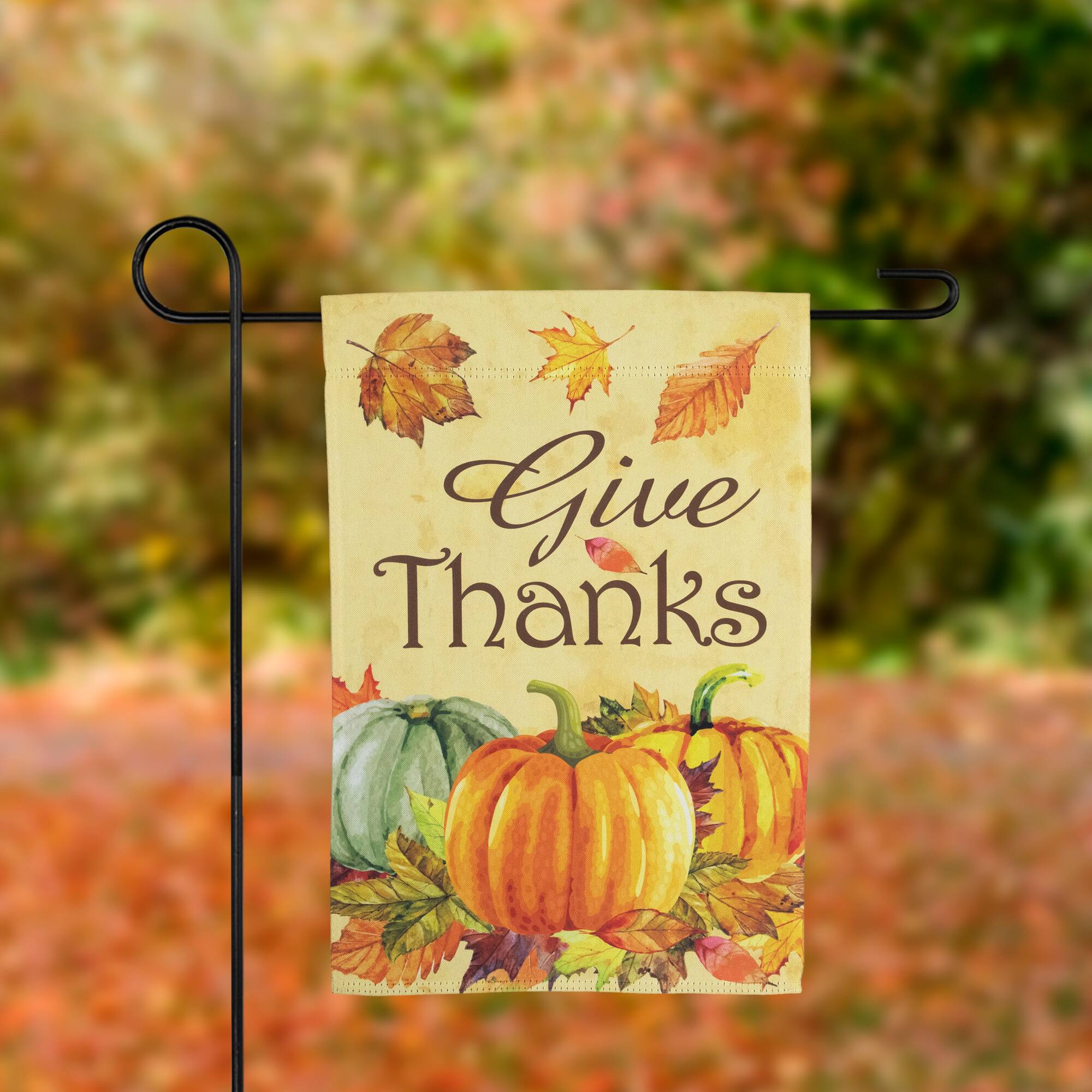 Northlight - Pumpkins and Leaves "Give Thanks" Fall Harvest Outdoor Garden Flag - 18" x 12.5" - Orange