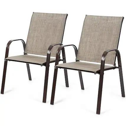 Front. Gymax - Gymax Set of 2 Patio Chairs Dining Chairs w/ Steel Frame Yard Outdoor Grey - Grey.