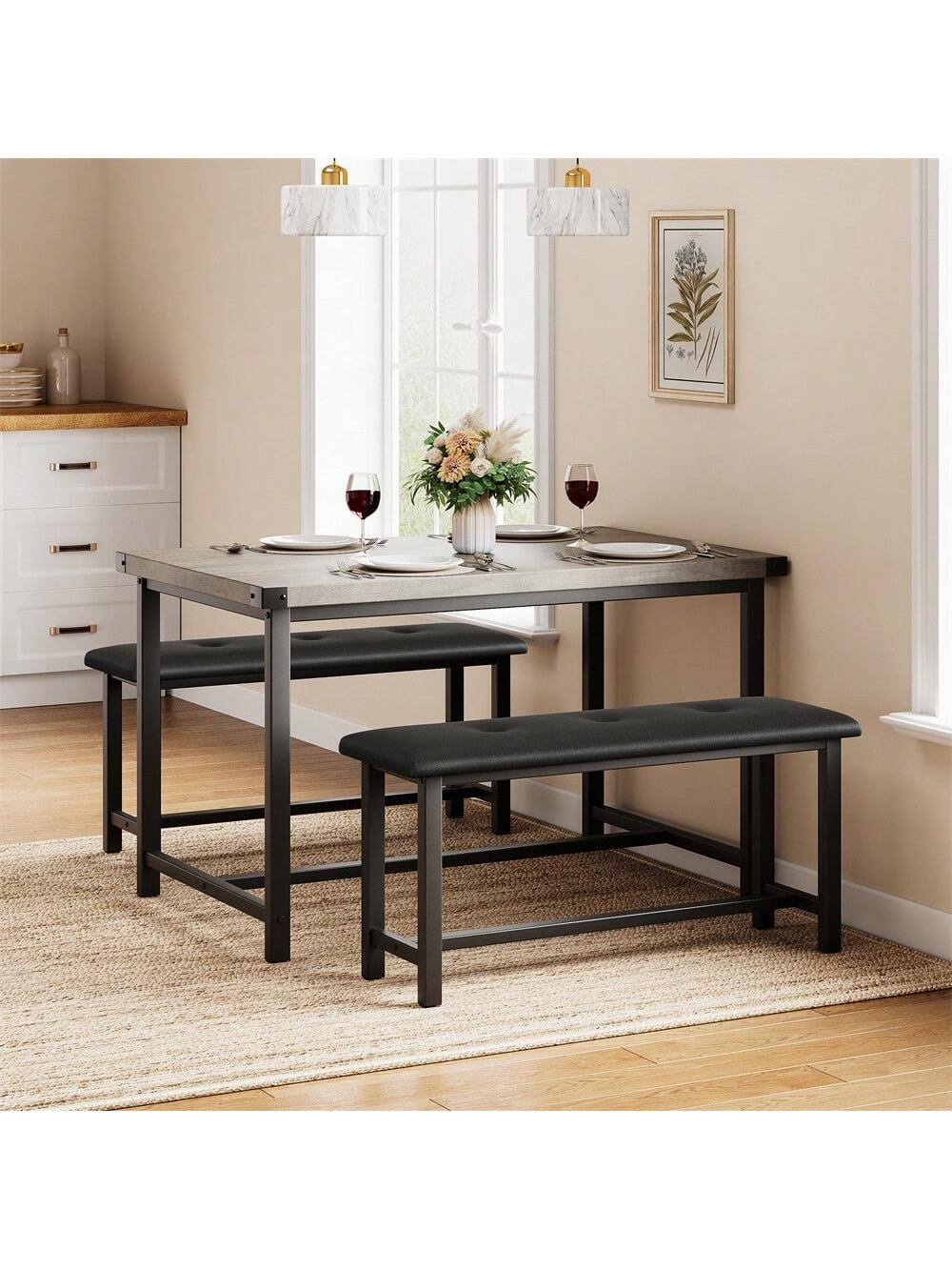Alt View 1. Acekool - Kitchen Table Dining Table Set For 4 Kitchen Table for Dining Room, Home Office, Living Room - Gray.