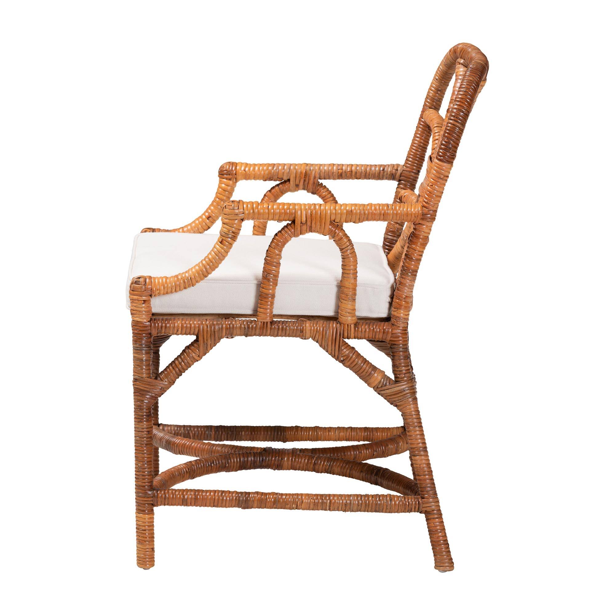 Left. bali & pari - Alondra Natural Rattan Dining Chair - Handwoven Wicker Accent Chair with Armrests and Removable Cushion - Light Honey.