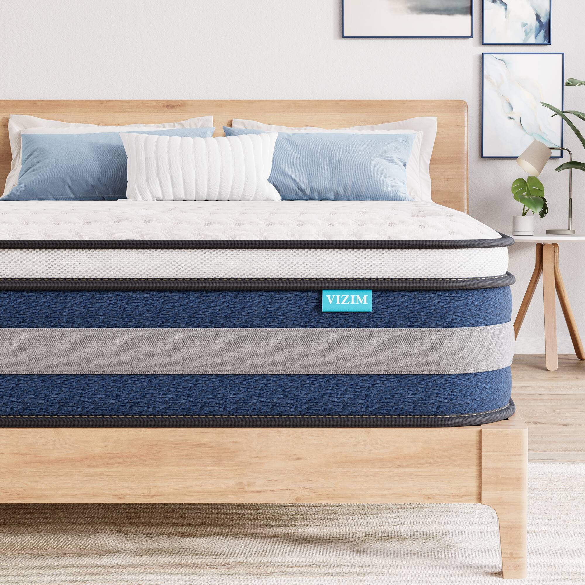 Angle. Bestier - 12" Medium Firm Hybrid Comfort Memory Foam Mattressfor Pressure Relief - White & Blue & Black.