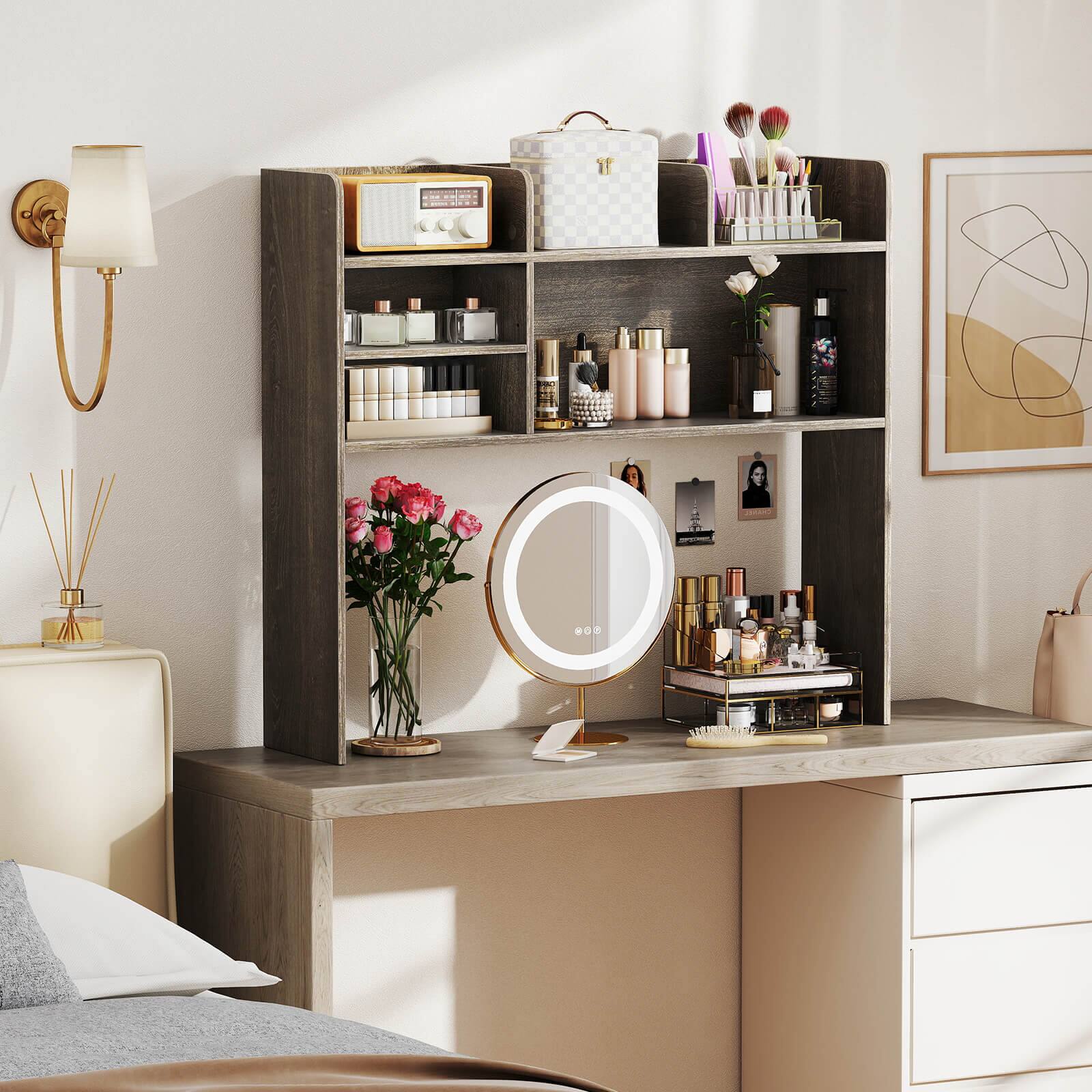 Alt View 1. Costway - Costway 3-Tier Desktop Bookshelf with 6 Shelves Desk Organizer for Computer Desk - Gray.