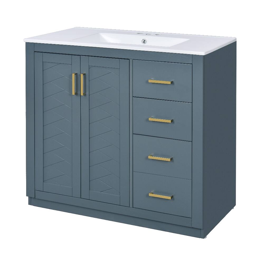 Alt View 8. Loheer - Loheer 36 inch Bathroom Vanity with Sink Solid Wood Frame Blue - Blue.