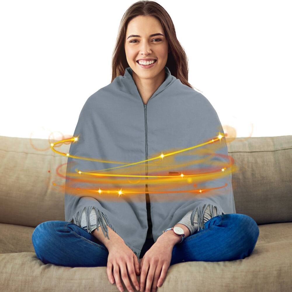 Back. Loheer - Loheer USB Heated Shawl with Zipper 77x24In Electric Throw Wrap - Grey.