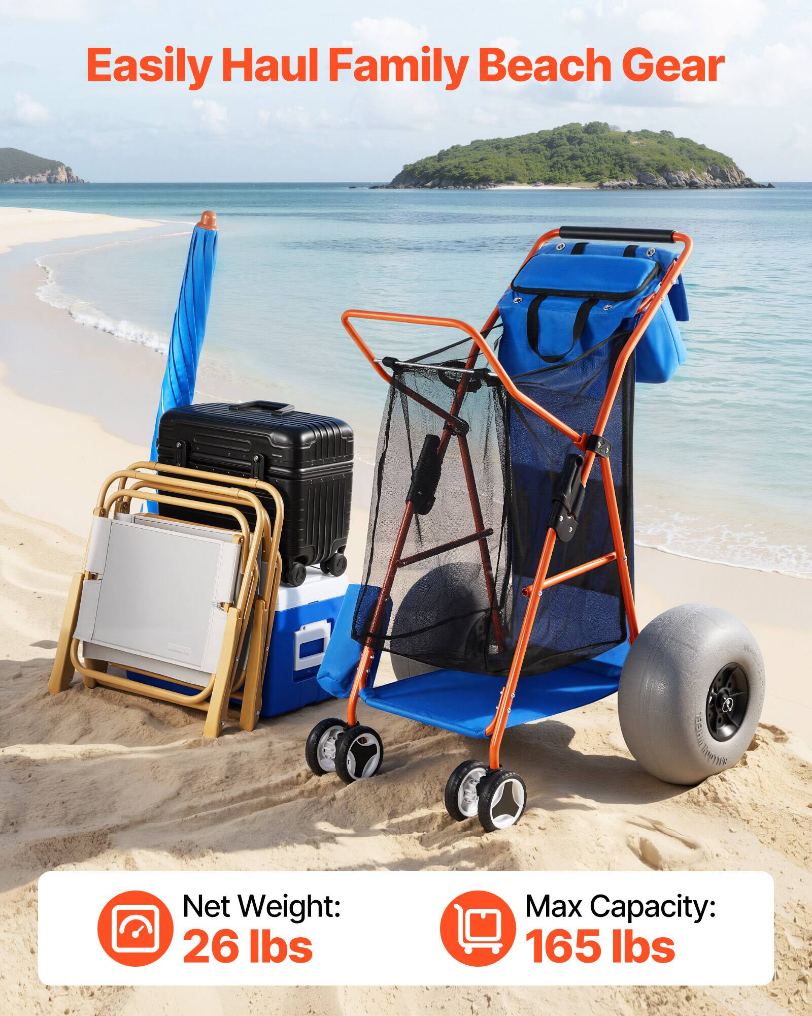 Easily Haul Family Beach Gear

Net Weight: 26 lbs

Max Capacity: 165 lbs