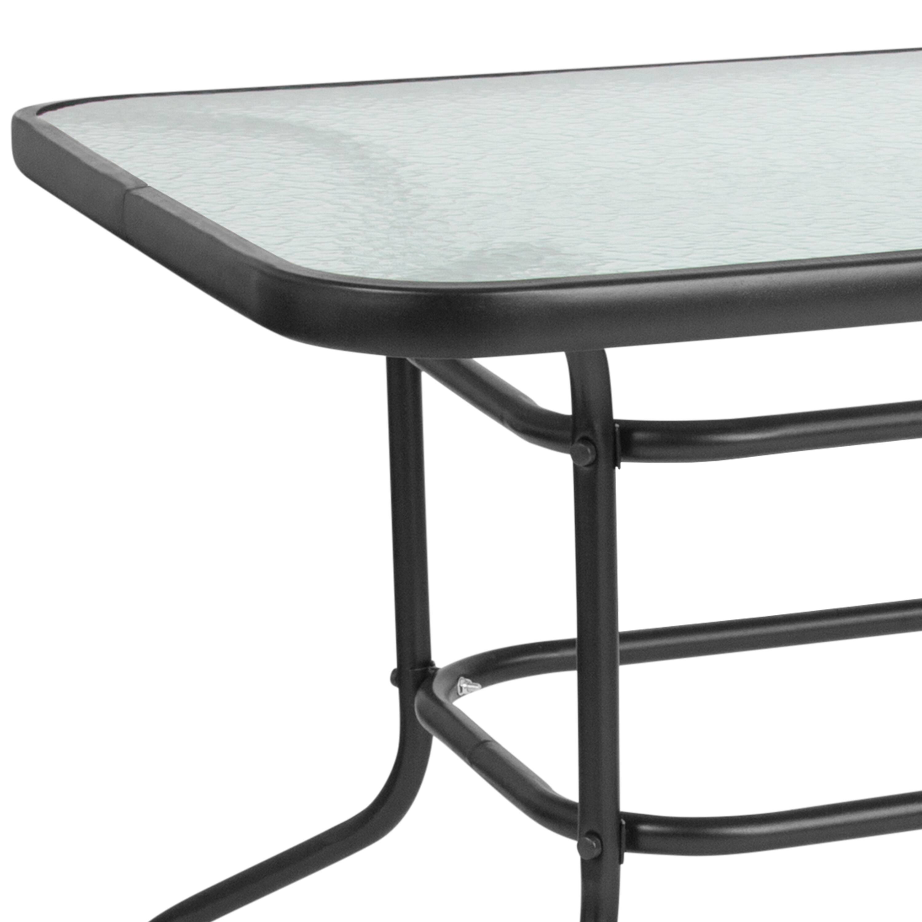 Alt View 9. Emma + Oliver - 31.5" x 55" Rectangular Tempered Glass Metal Table with Umbrella Hole - Clear Top/Black Frame.