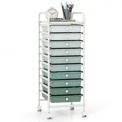 Front. Costway - Costway Drawer Art & Craft Storage Cart, Storage Cart with Removable Drawers, Multipurpose Organizer - Gradient Green.