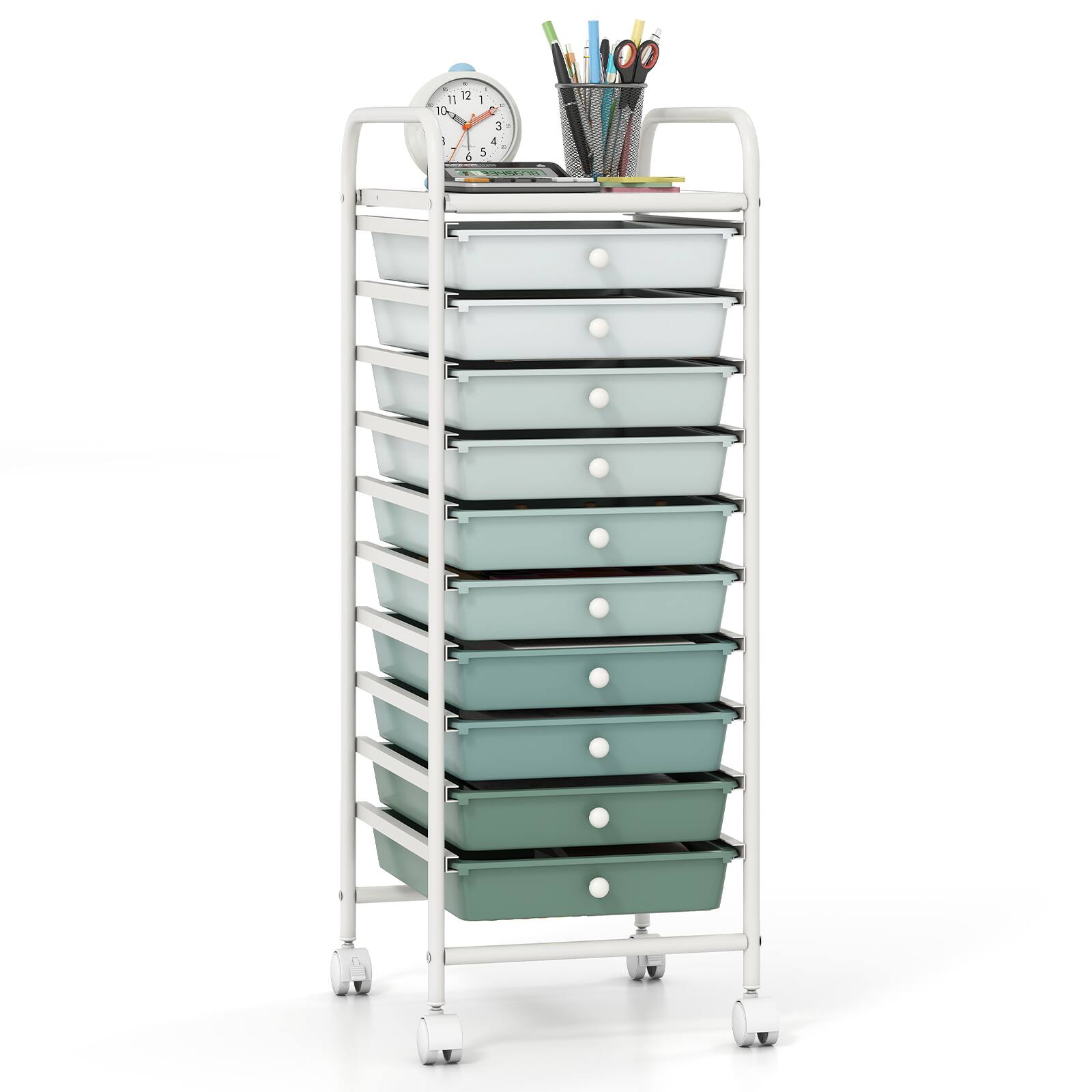 Front. Costway - Costway Drawer Art & Craft Storage Cart, Storage Cart with Removable Drawers, Multipurpose Organizer - Gradient Green.