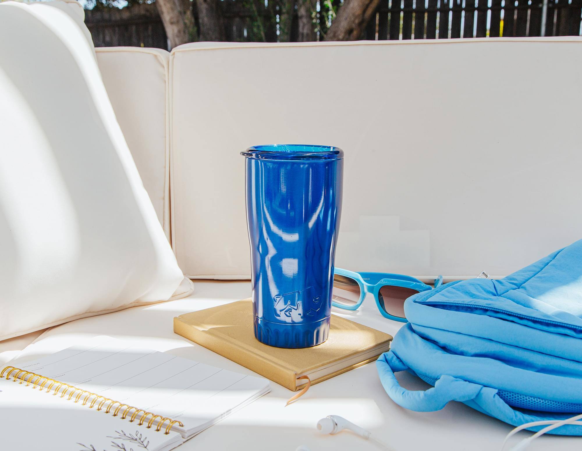 Alt View 3. Silver Buffalo - Metallic Royal Blue Stainless Steel Tumbler With Open-Sip Lid | Holds 20 Ounces - Blue.