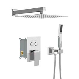 Lordear - Dual Shower Head - 10 Inch Wall Mounted Square Shower System with Rough-in Valve - Chrome