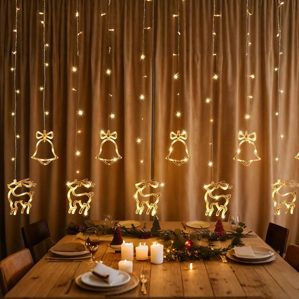 Back. MOSZAR LLC - LED Icicle Curtain Lights – Warm White, Plug-In, Indoor/Outdoor Use.