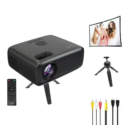 Front. Supersonic - 1080p 300 ANSI Lumen Compact LED Projector Kit, Bluetooth, Stand, Screen, Remote, Cables - Black.