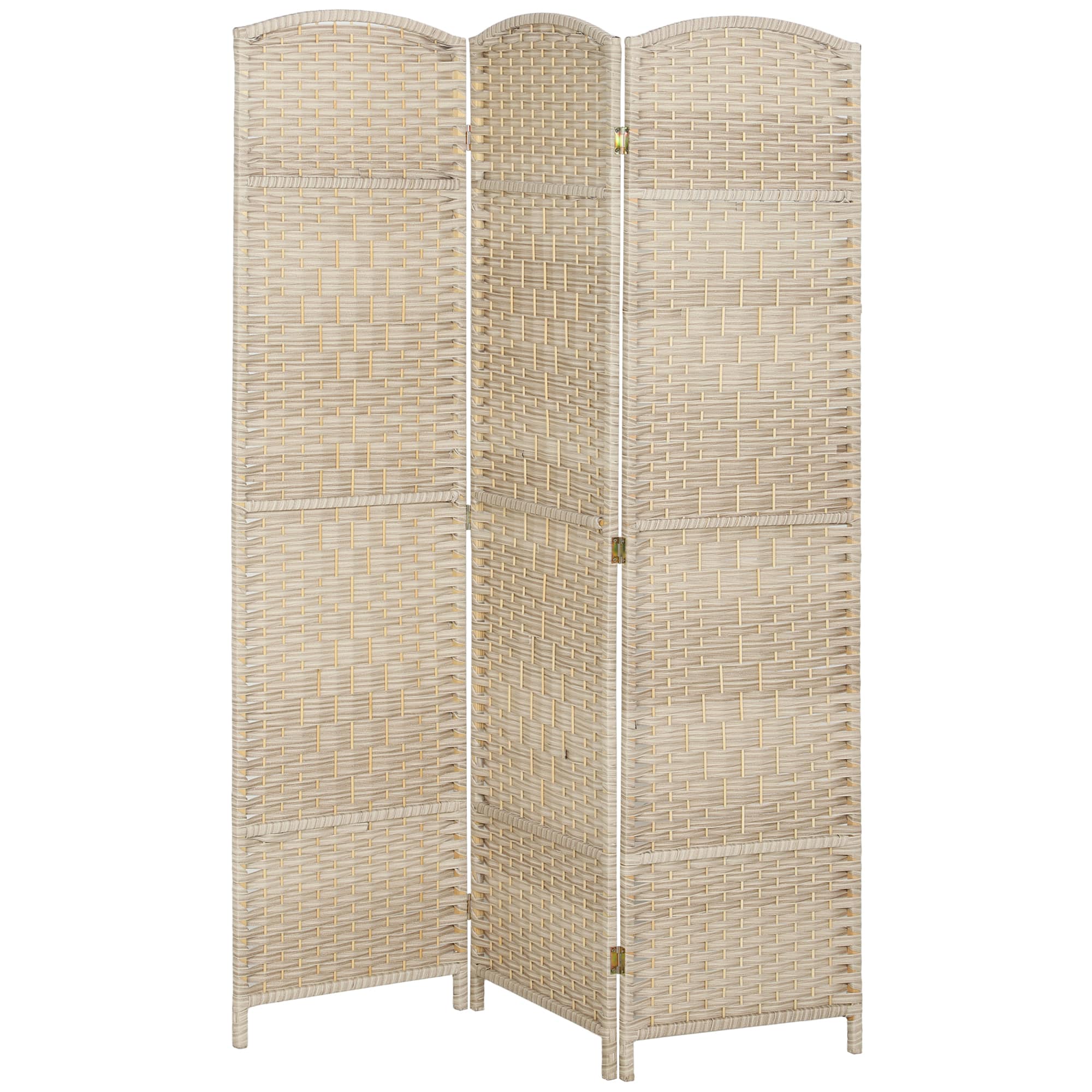 Homcom - 3 Panel Room Divider, 6' Tall Folding Privacy Screen, Hand-Woven Freestanding Wall Partition for Home Office, Bedroom - natural