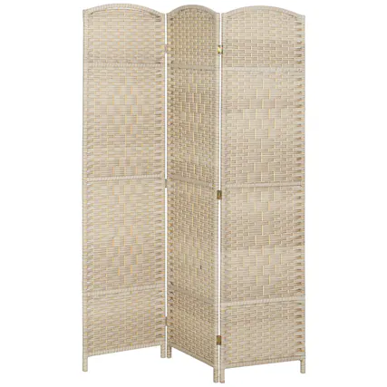 Front. Homcom - 3 Panel Room Divider, 6' Tall Folding Privacy Screen, Hand-Woven Freestanding Wall Partition for Home Office, Bedroom - natural.