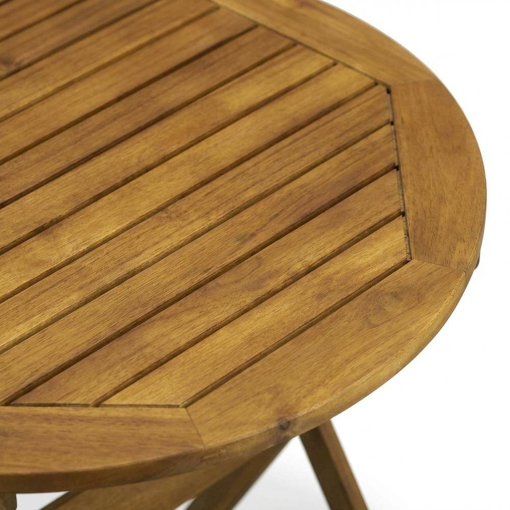 Back. Outdoor Escape - 3-Piece Outdoor Bistro Set Oil-Finish Wooden Folding Table and 2 Chairs - Natural Oil.