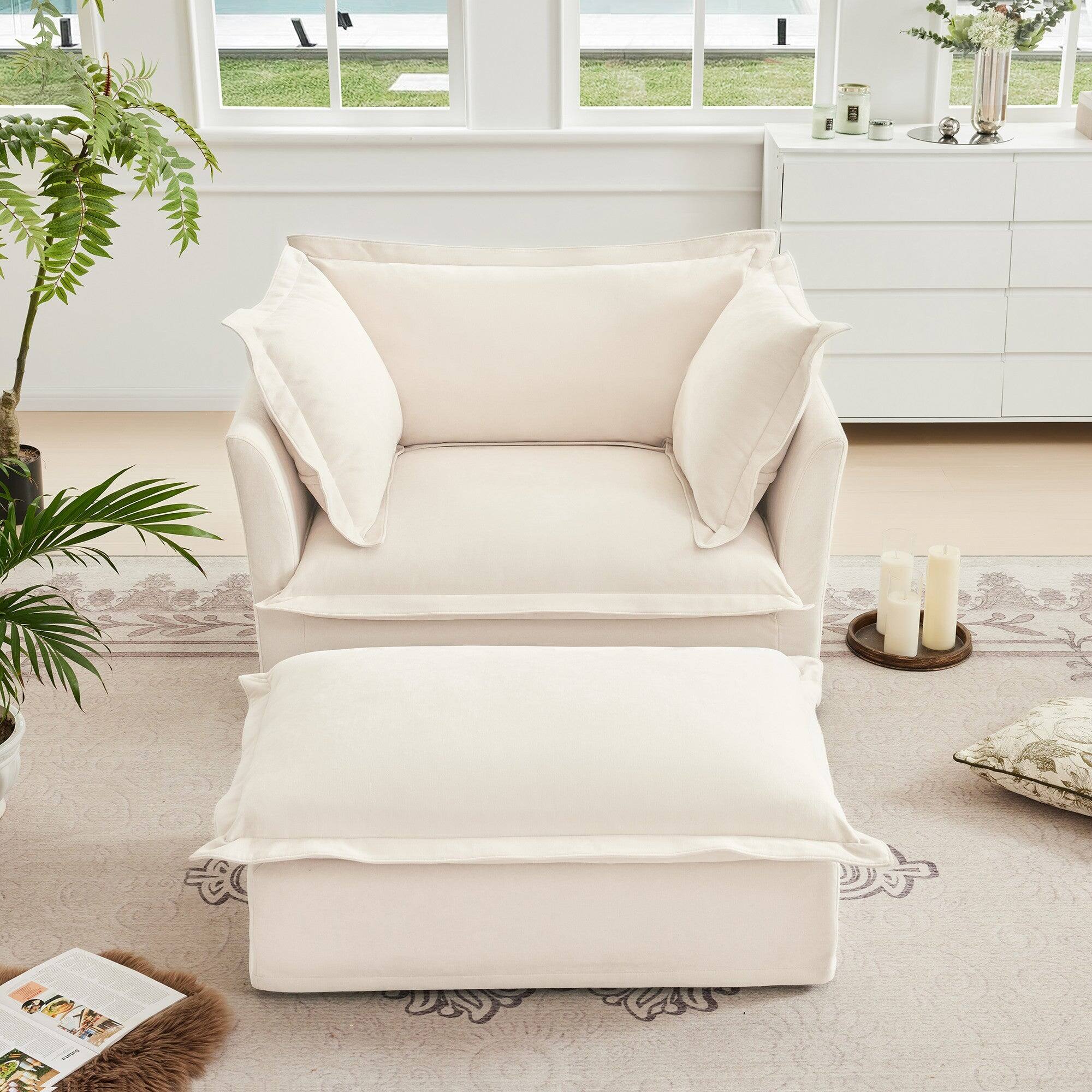 Alt View 2. Boyel Living - Upholstered Slipcovered Deep Seat Armchair with Ottoman Chenille Fabric Cream - Cream.