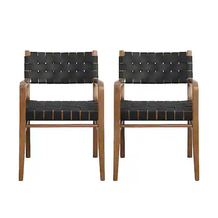 Front. Loheer - Loheer PU Leather Dining Chairs Set of 2 Industrial Modern Rubberwood Black - Black.