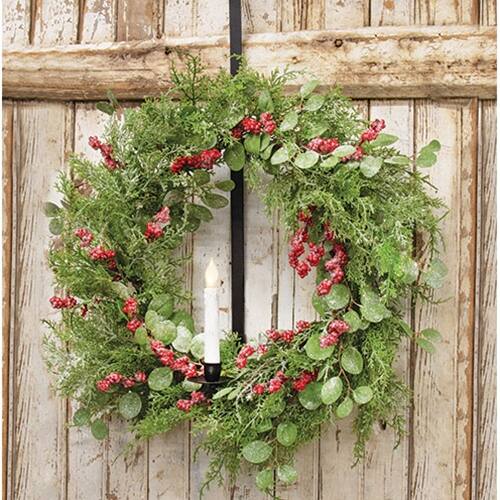 Angle. BreeBe - Frosted Eucalyptus Cedar and Red Berry Wreath 24" - Multi.