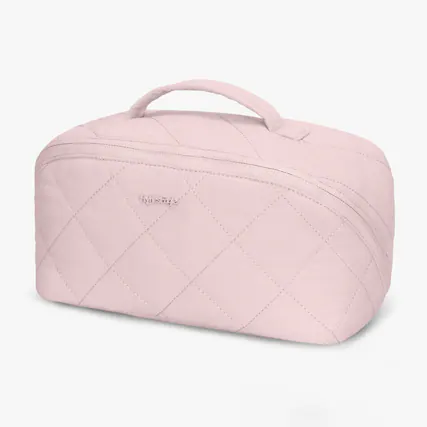 Front. Hynes Eagle - Quilted Makeup Bag Organizer - Soft Pink.