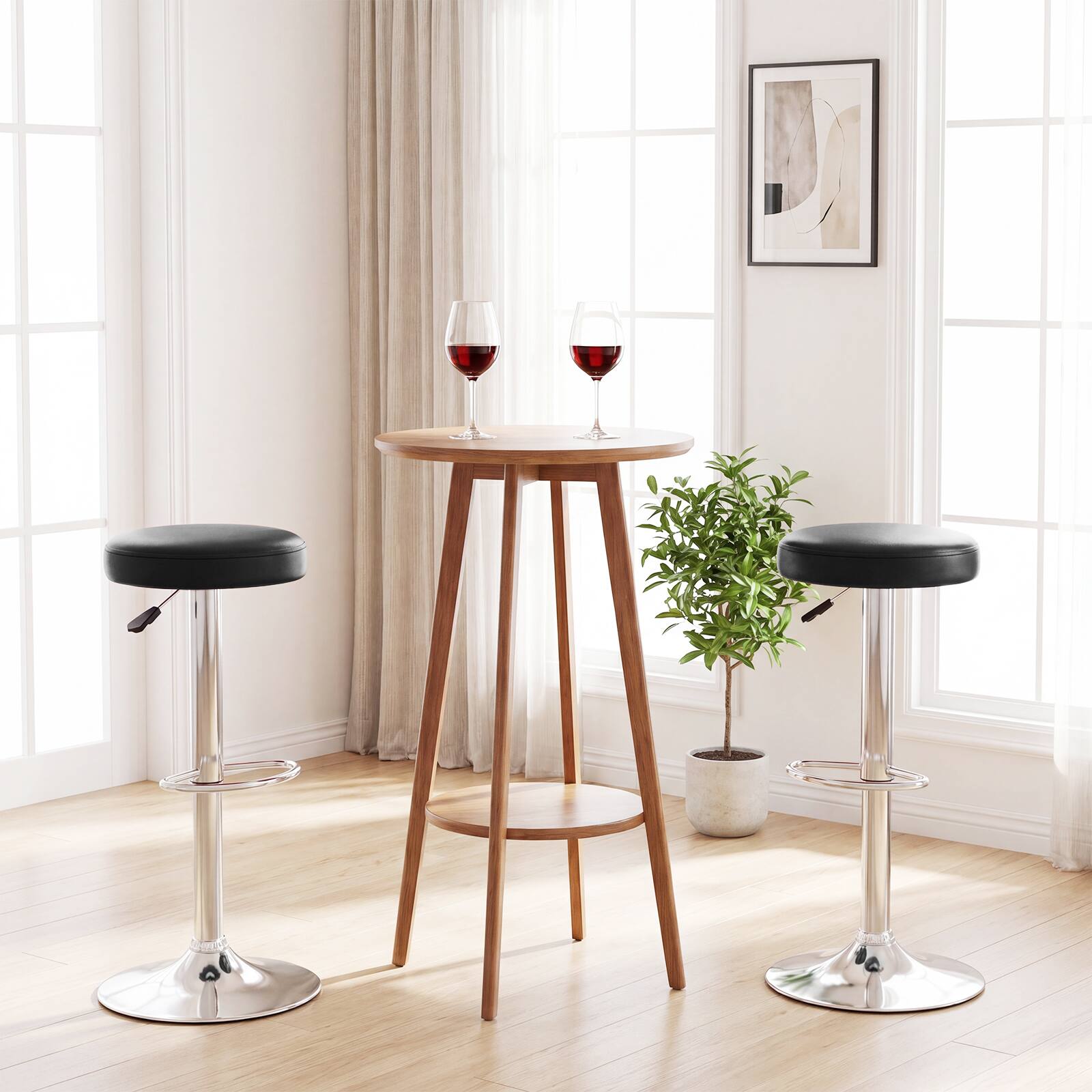 Alt View 7. Costway - Costway 1 PC Round  Backless Bar Stool Adjustable Swivel Pub Chair U Leather with Footrest - Black.