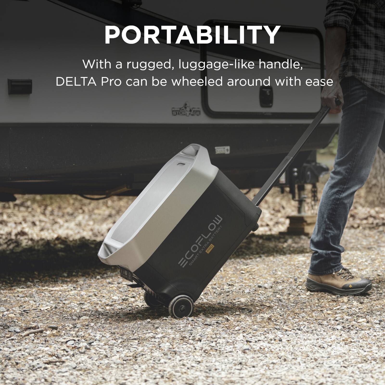 Portability: With a rugged, luggage-like handle, the DELTA Pro can be wheeled around with ease.