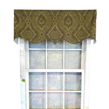 Front. RLF Home - RLF Home Chintz Regal 3" Rod Pocket Lining Luxurious and Elegant Window Treatment Valance 50" x 17" Olive - Olive.