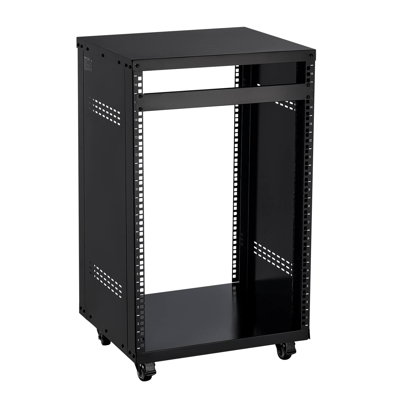 Alt View 5. VEVOR - 16U AV Rack, 200 lbs Max Capacity, Home Recording Studio Rack with Lockable Caster Wheels, Open Frame Server Cabinet - Black.