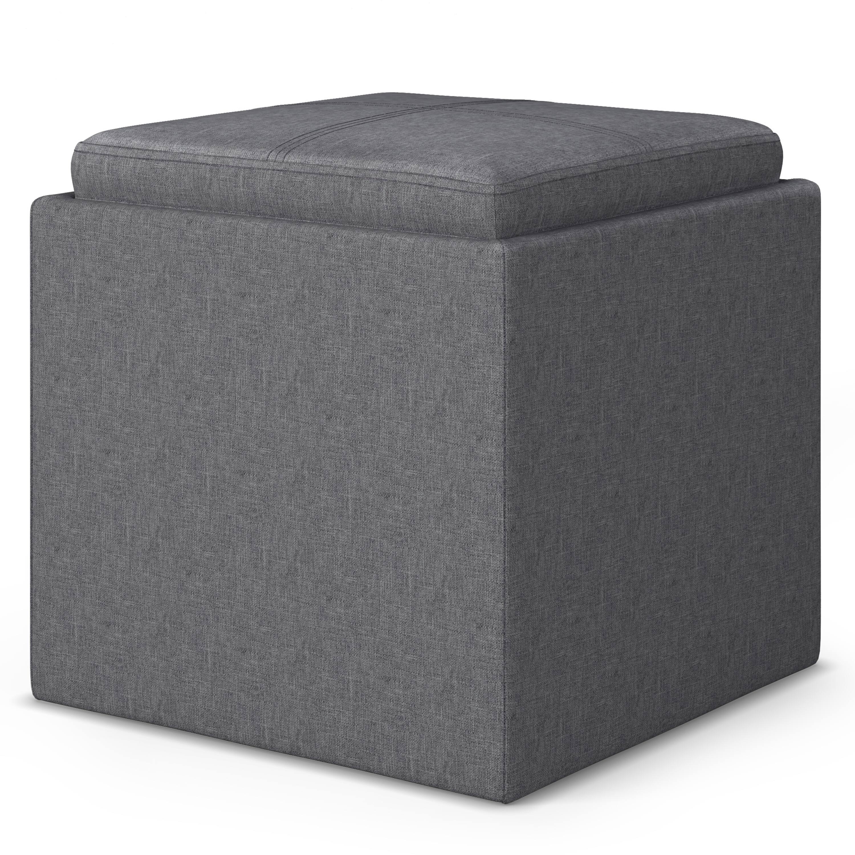 Angle. Simpli Home - Rockwood Cube Storage Ottoman with Tray - Slate Grey.