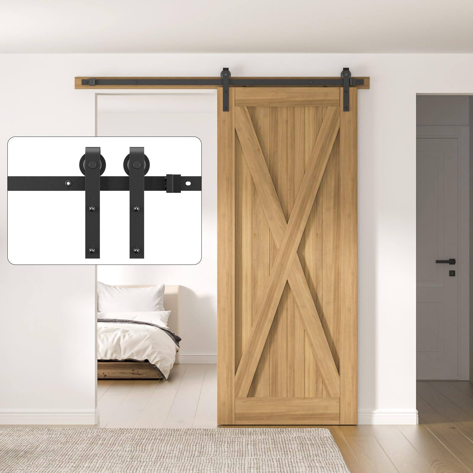 Left. Empire DigiLabs - 6 Sliding Barn Door Hardware Kit For Single Door-sturdy&smoothly&quietly-heavy Duty-easy To Install Fit 36 ... - 6FT-Single Doors.