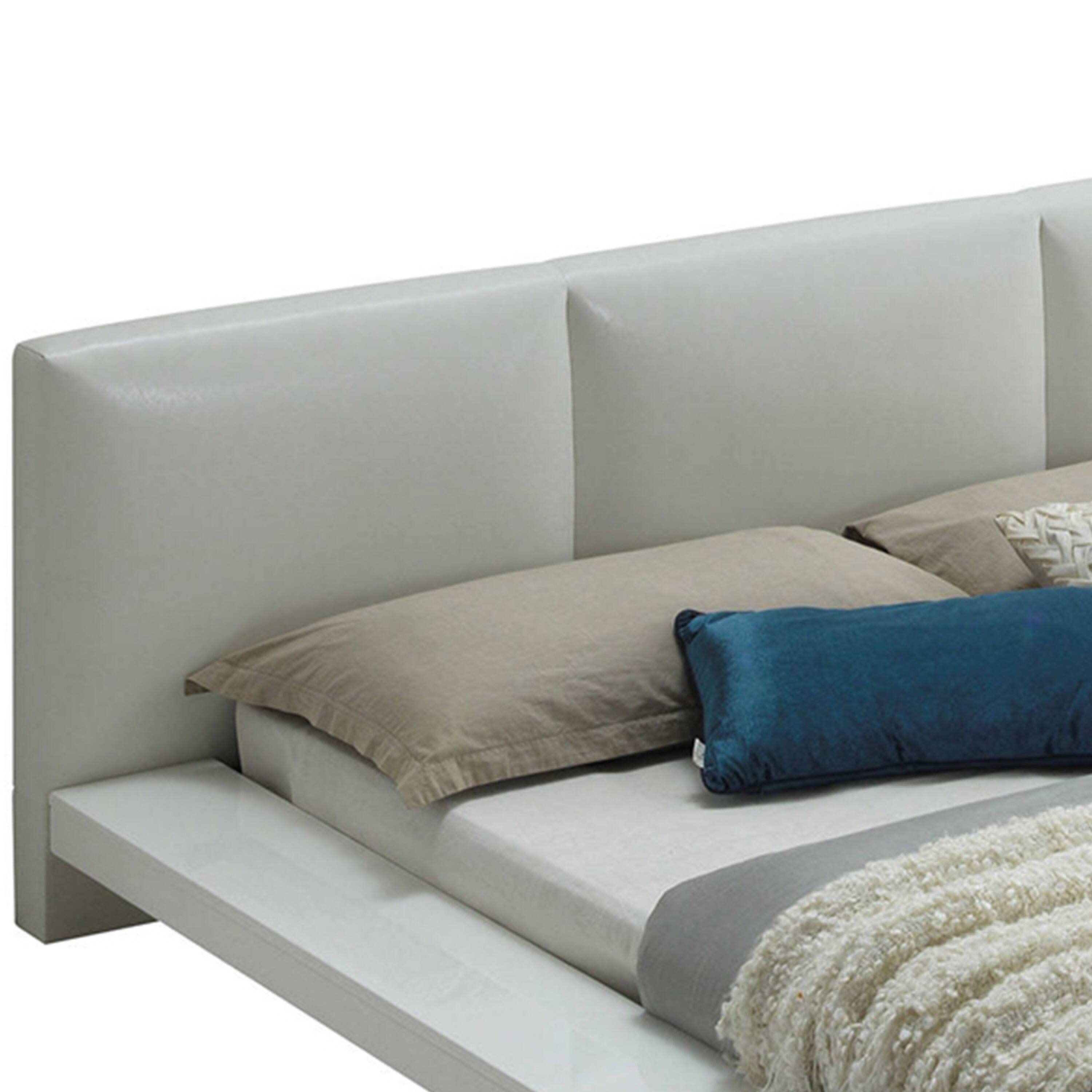 Alt View 4. Manhattan Lane - Wooden Queen Size Low Profile Bed with Padded Headboard - White.