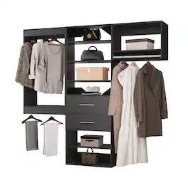 Roomtec - 90 in Black Modular Closet System Unit-Customizable Wall Mounted Walk-In Closets for Bedroom or Walk-in Closet - Black