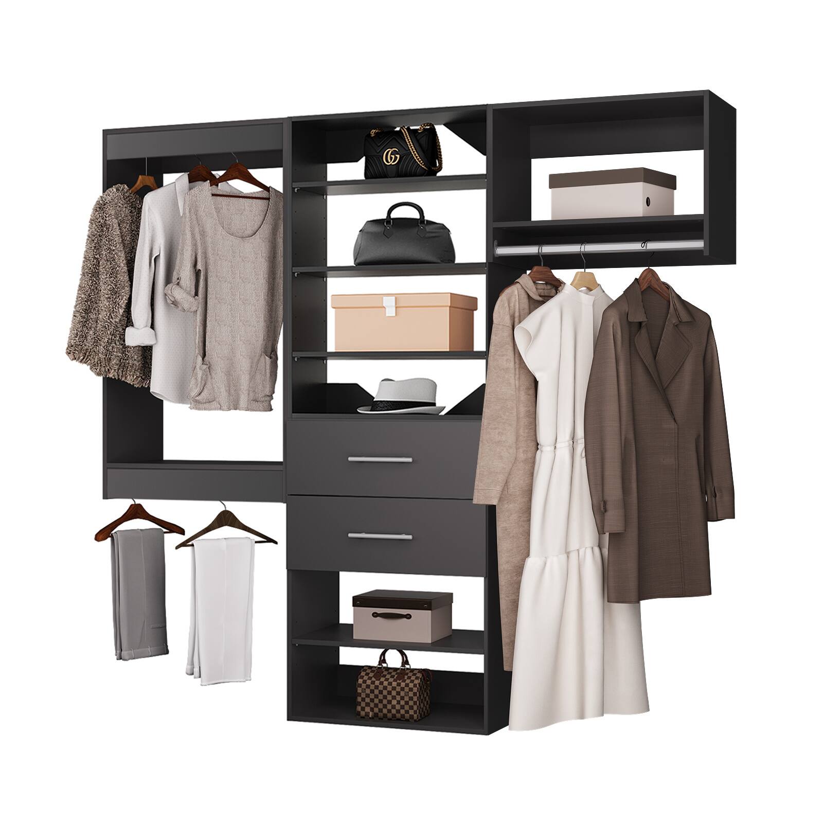 Front. Roomtec - Roomtec 90 in Black Modular Closet System Unit-Customizable Wall Mounted Walk-In Closets for Bedroom or Walk-in Closet - Black.