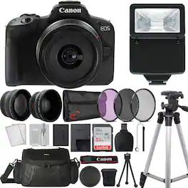 Canon - EOS R50 Mirrorless Camera with 18-45mm Lens Ultimate Top Accessory Kit - Black
