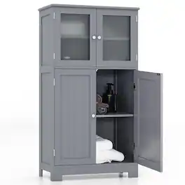 Ecooso - Freestanding Bathroom Storage Cabinet with Glass Doors and Adjustable Shelf - Gray