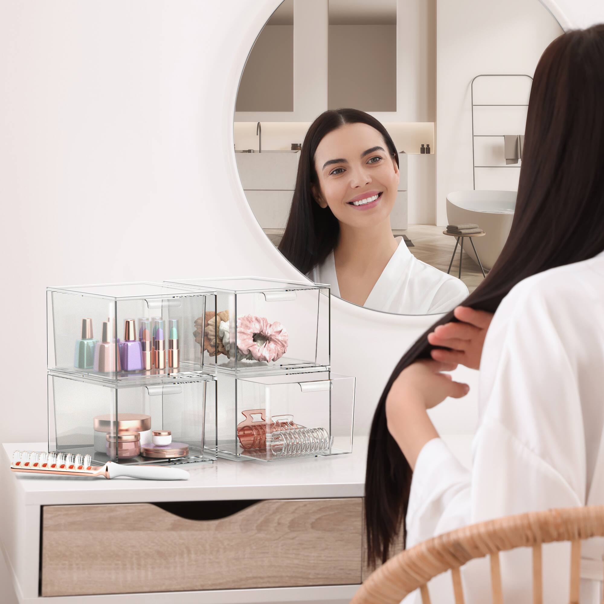 Alt View 1. Sorbus - Sorbus Stackable Acrylic Drawers - Clear Make Up Organizers for Vanity - 6 Plastic Storage Bins for Room Decor, Bathroom - Clear.