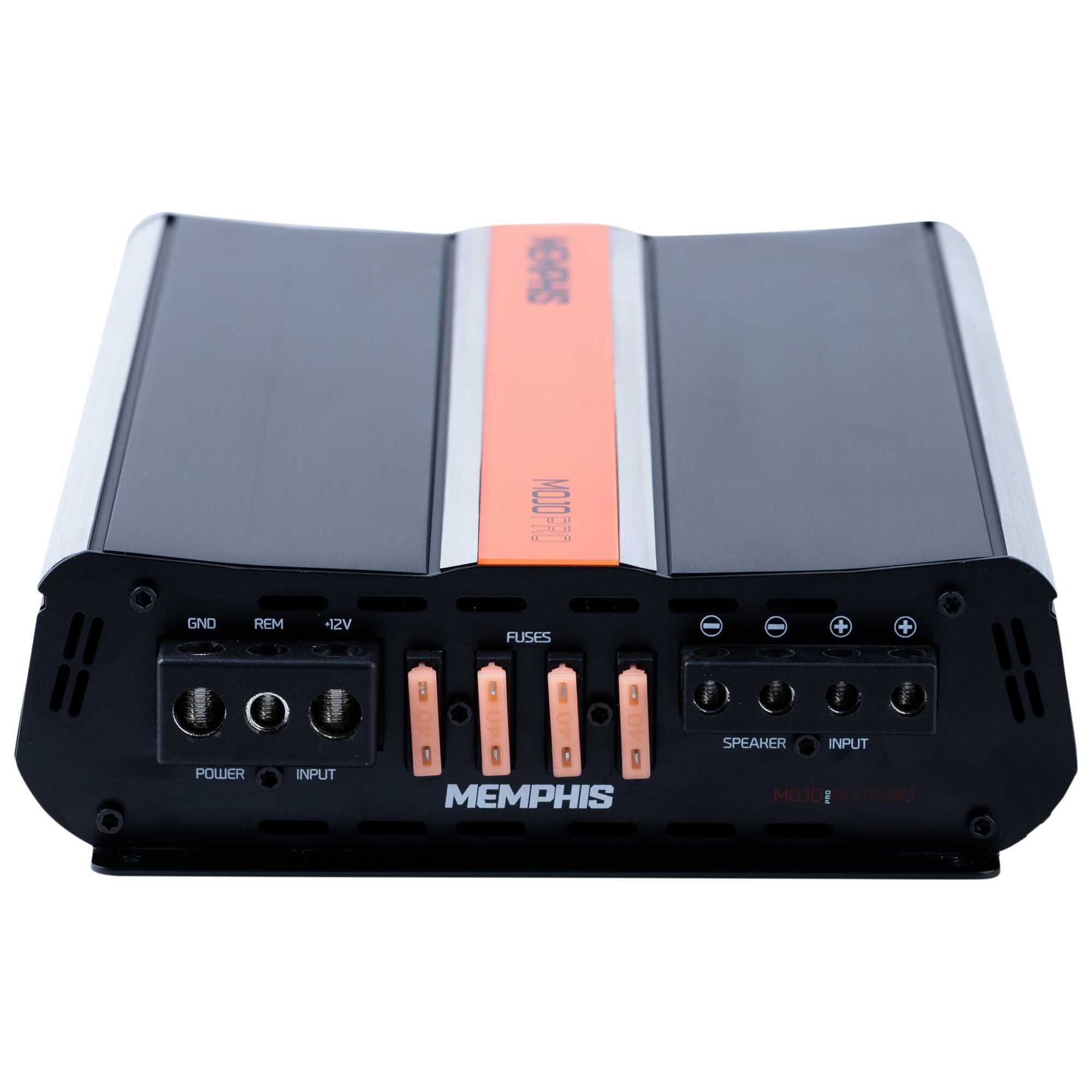 Sure, here is the corrected and grouped text from the image:

- GND
- REM
- +12V
- FUSES
- SPEAKER
- INPUT
- POWER
- INPUT
- MEMPHIS
- MOJO