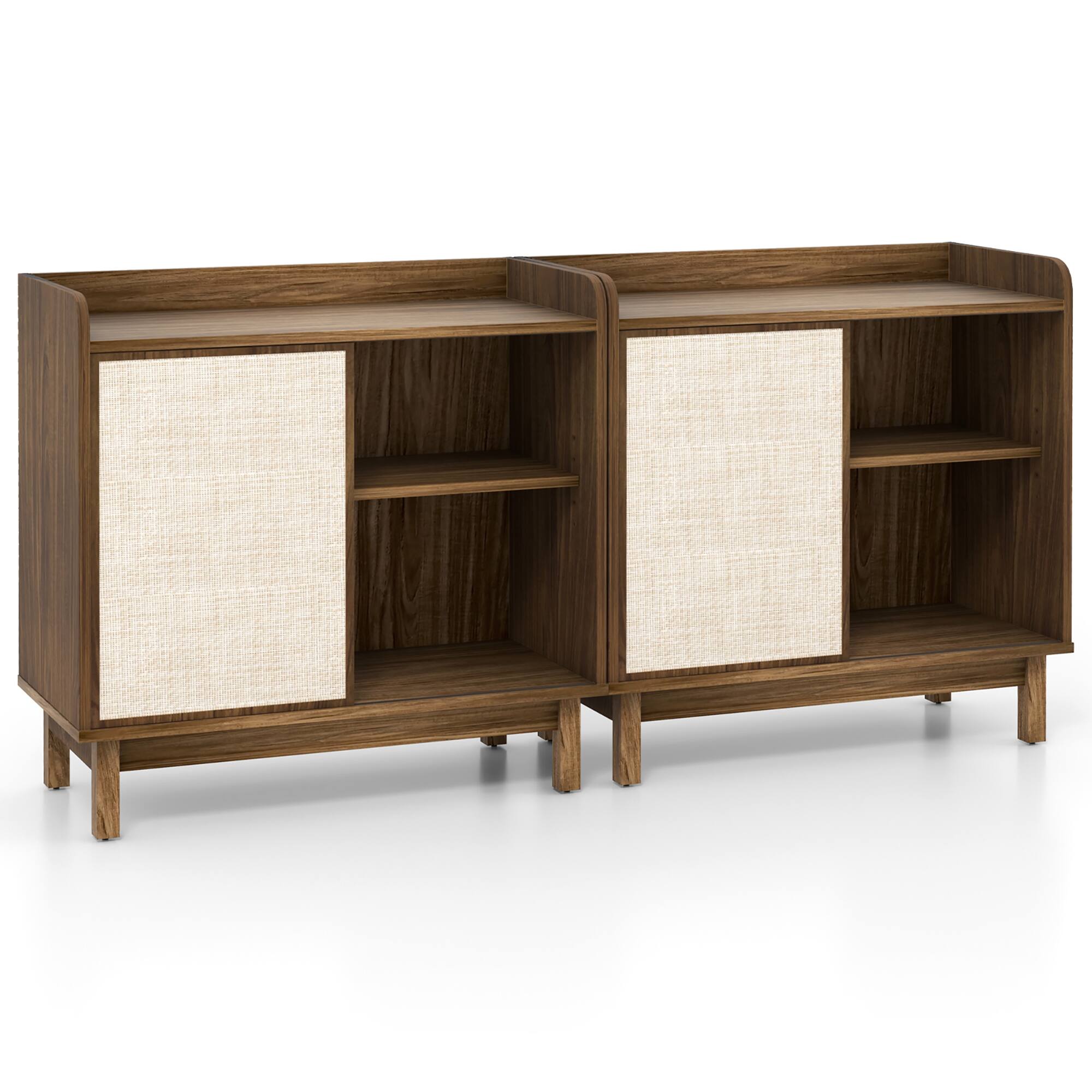 Alt View 9. Gymax - Gymax 2PCS Rattan Buffet Sideboard w/ Adjustable Shelves Storage Cabinet & Sliding Door - Walnut, Beige.