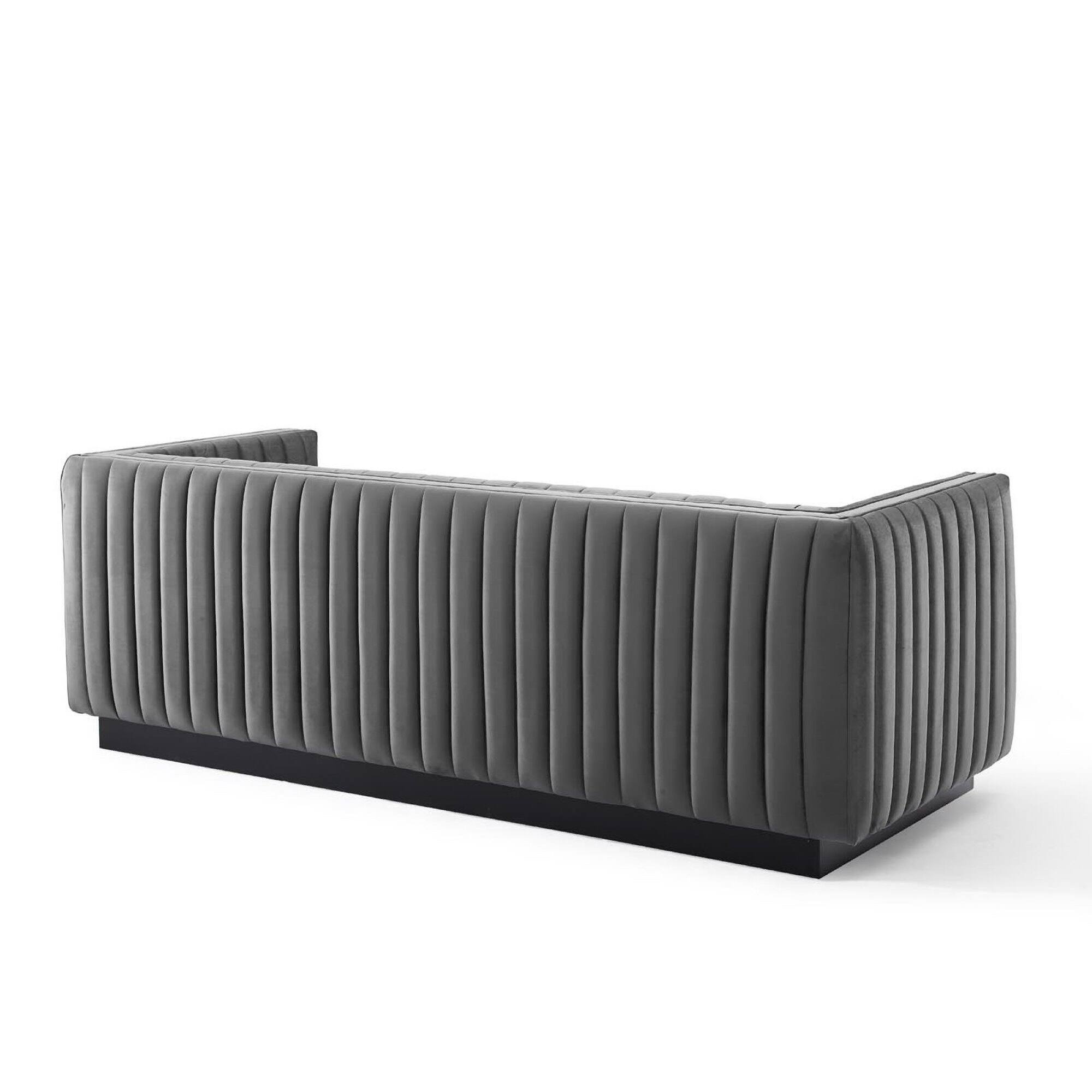 Back. Modway - Conjure Channel Tufted Velvet Sofa by Modway - Gray.