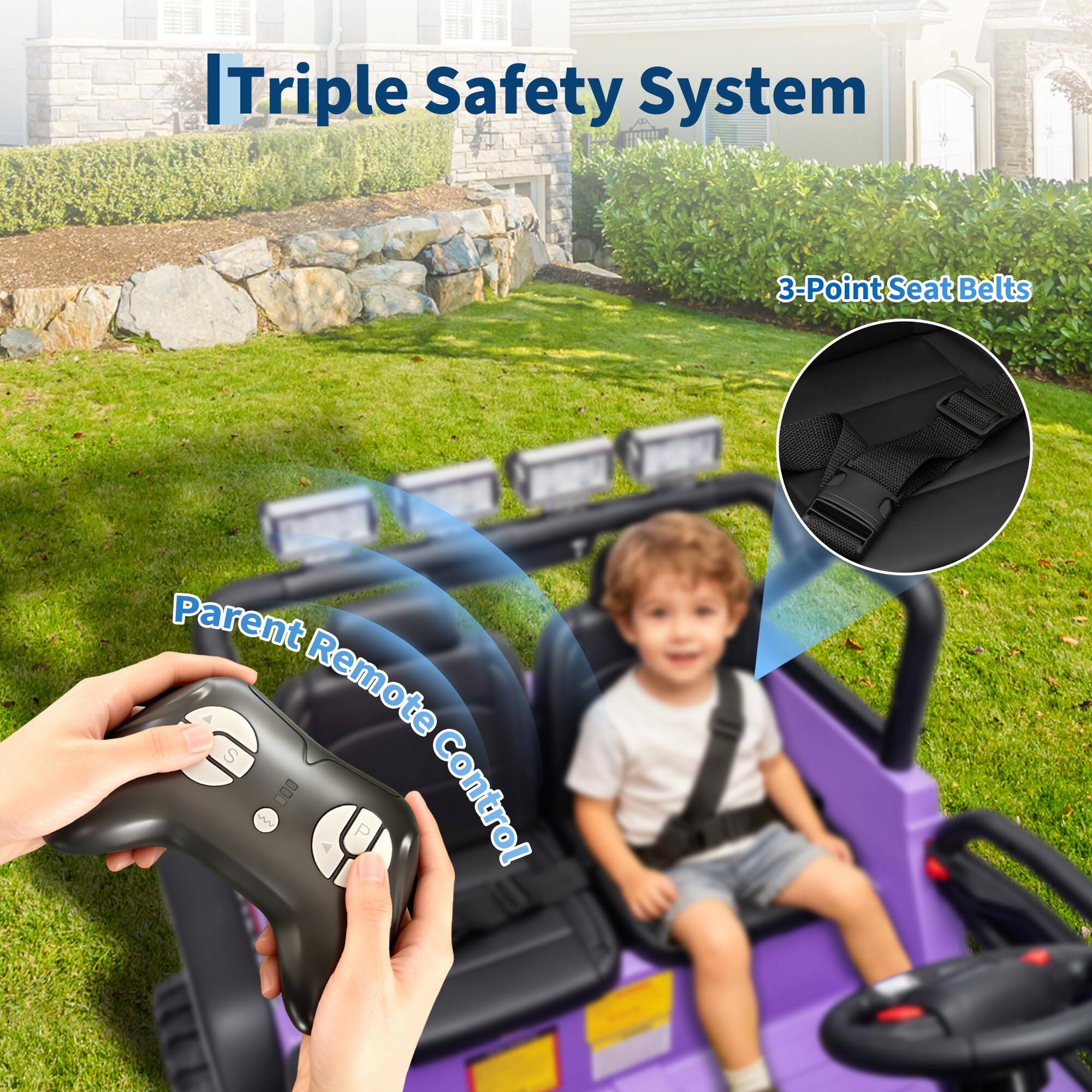 Triple Safety System  
3-Point Seat Belts  
Parent Remote Control
