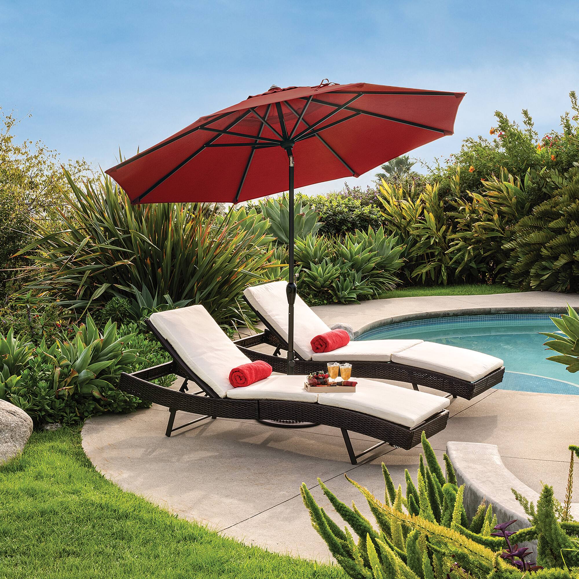 Left. Mondawe - 9' Octagon Patio Market Umbrella Bronze Frame Auto Tilt - Really Red.