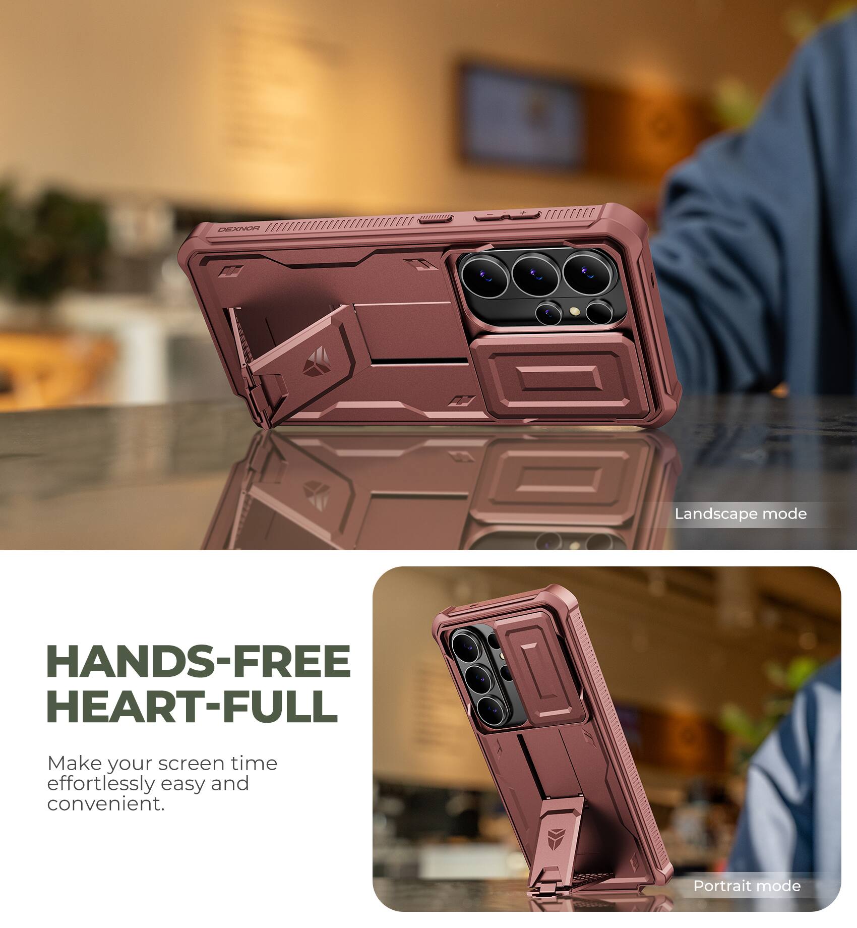 A Landscape mode HANDS-FREE HEART-FULL Make your screen time effortlessly easy and convenient. Portrait mode