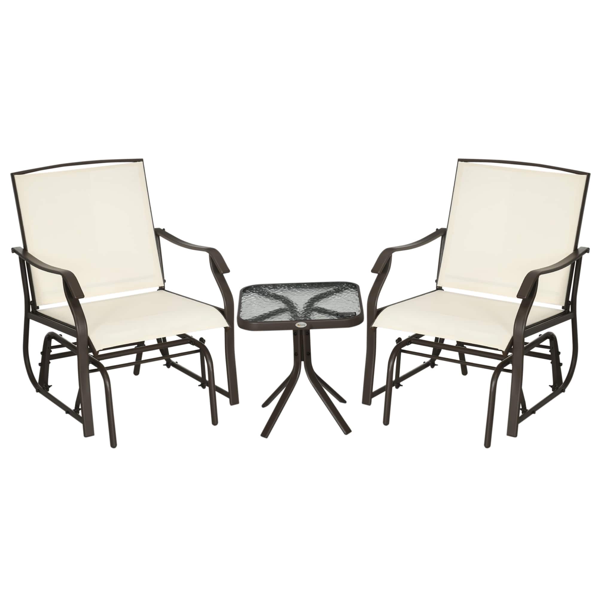 Outsunny - 3 Piece Outdoor Glider Chair with Coffee Table Bistro Set, 2 Patio Rocking Swing Chairs with Breathable Sling Fabric - Cream White price history on PriceWatchPro