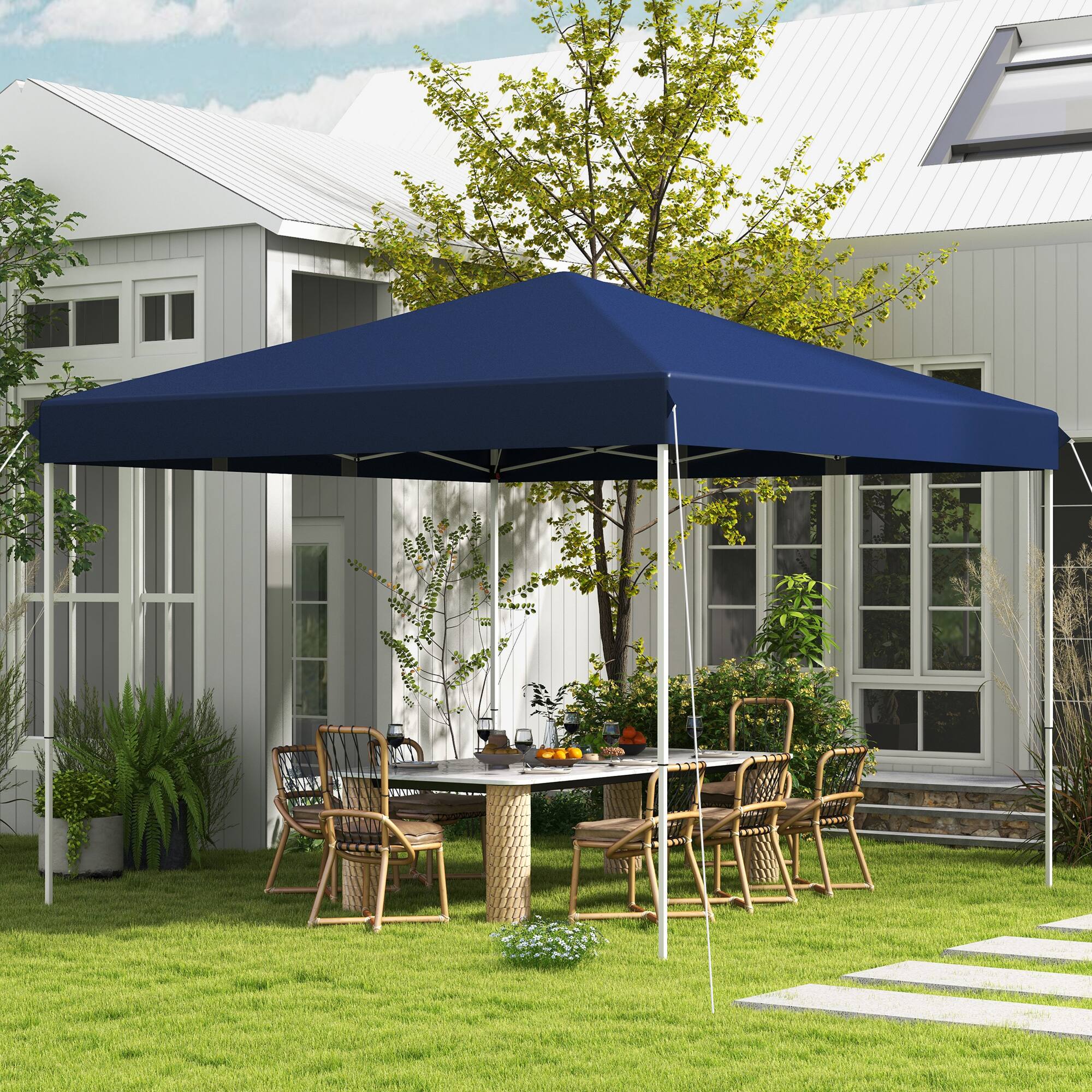 Alt View 1. Outsunny - 13' x 13' Pop Up Canopy Tent, Instant Sun Shelter, Tents for Parties, Height Adjustable for Outdoor, Garden, Patio - Dark Blue.