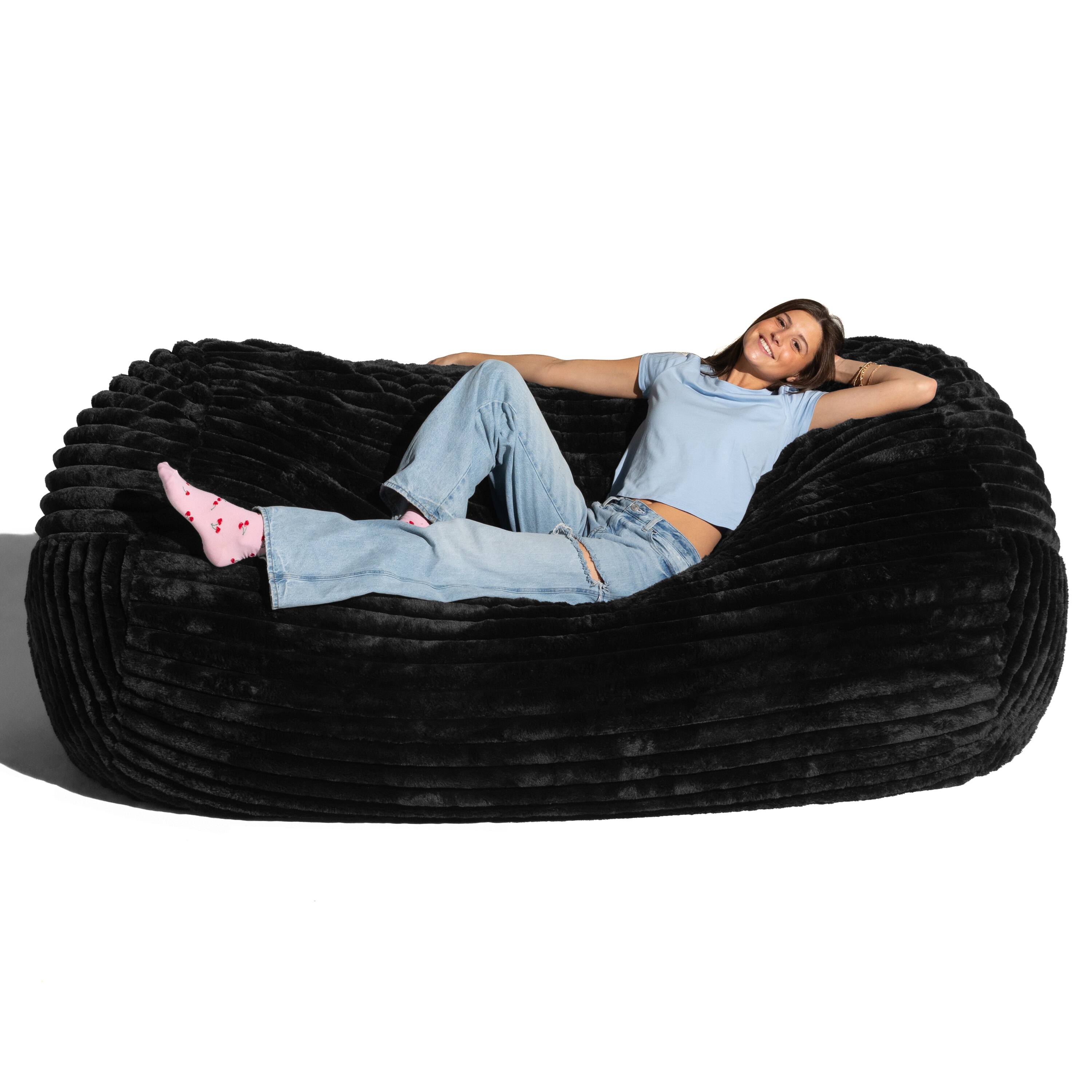 Angle. Jaxx - Jaxx Grand Lounger 7 Foot Bean Bag Sofa - Black Mondo Fur - Faux Fur Black.
