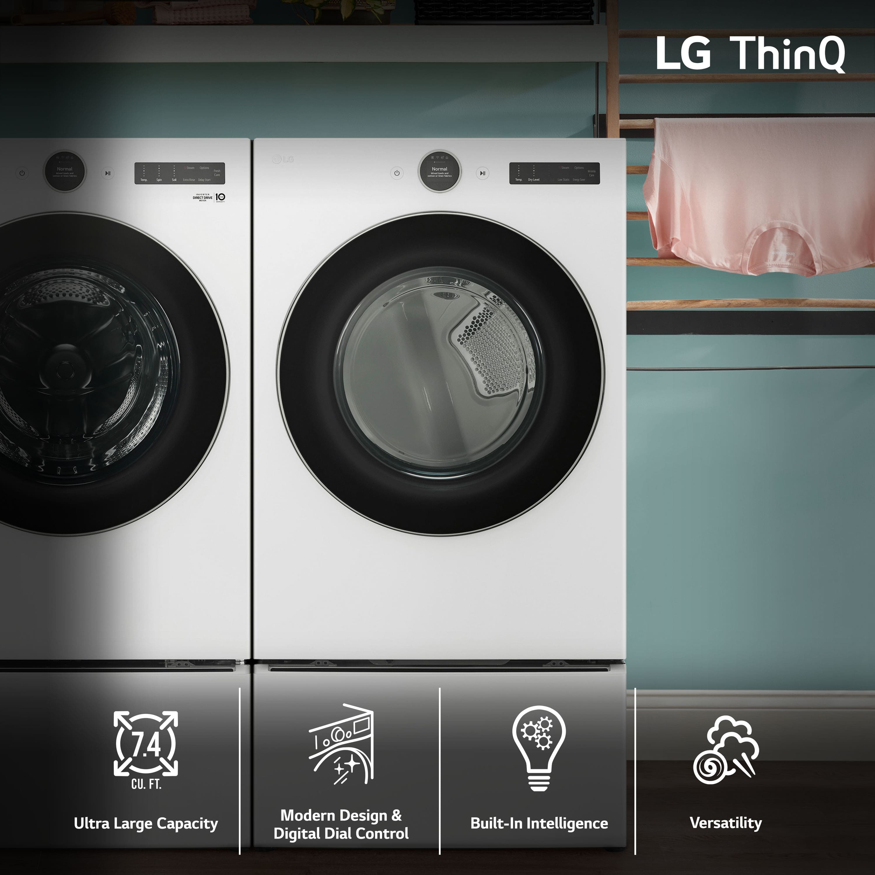 LG ThinQ - 7.4 CU. FT. 1000 O IX Ultra Large Capacity Modern Design & Digital Dial Control Built-In Intelligence Versatility