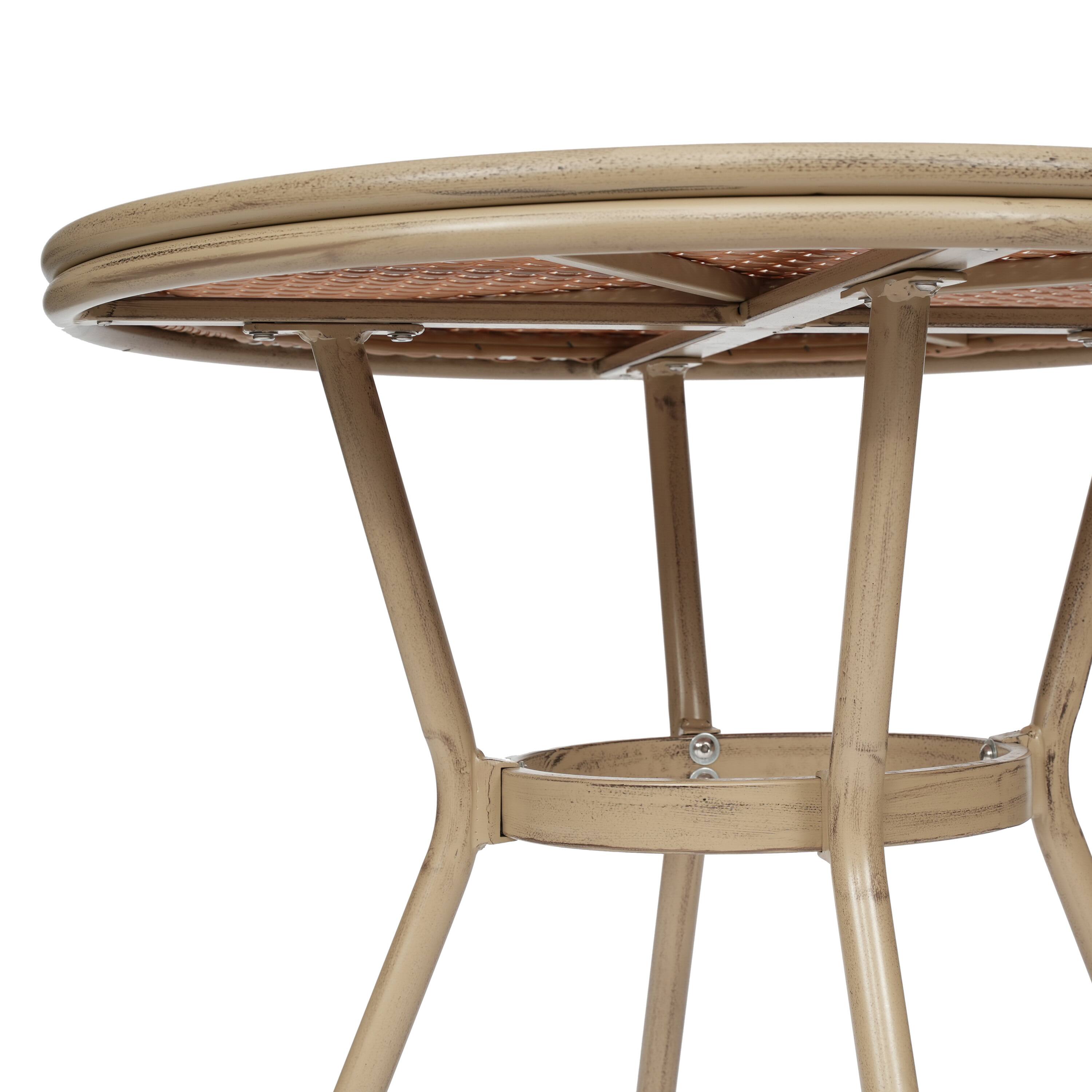 Alt View 10. Emma + Oliver - Colmar Indoor/Outdoor Bistro Style 31.5 in. Table with PE Rattan, Glass Top, and Bamboo Finished Metal Frame - Natural & White Rattan/Light Natural Frame.
